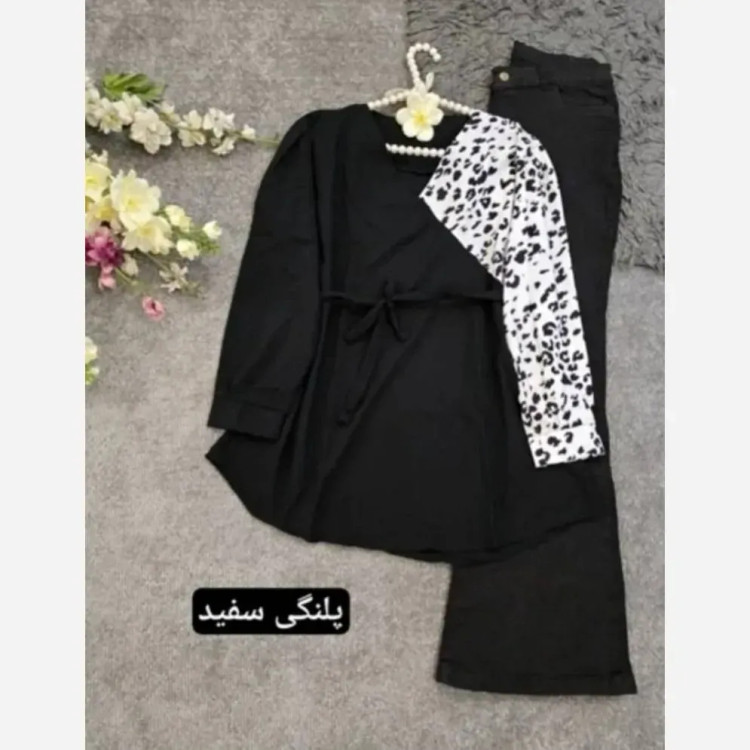 شومیز رزیتا الیزه فری سایز 36 تا 46 طرح پیچازی و پلنگی سفید