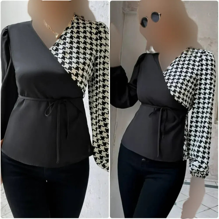 شومیز رزیتا الیزه فری سایز 36 تا 46 طرح پیچازی و پلنگی سفید