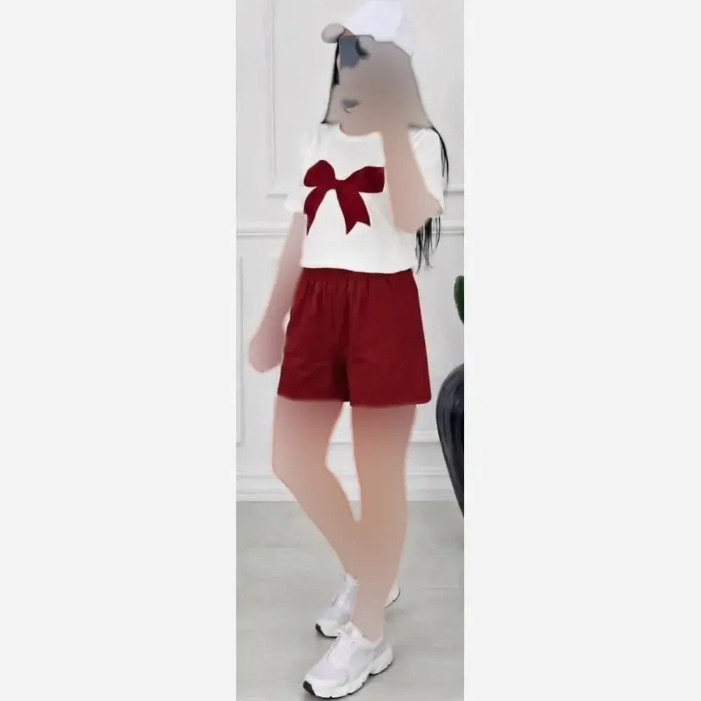 ست تیشرت و شلوارک نخی زنانه راحتی فری سایز تابستانی