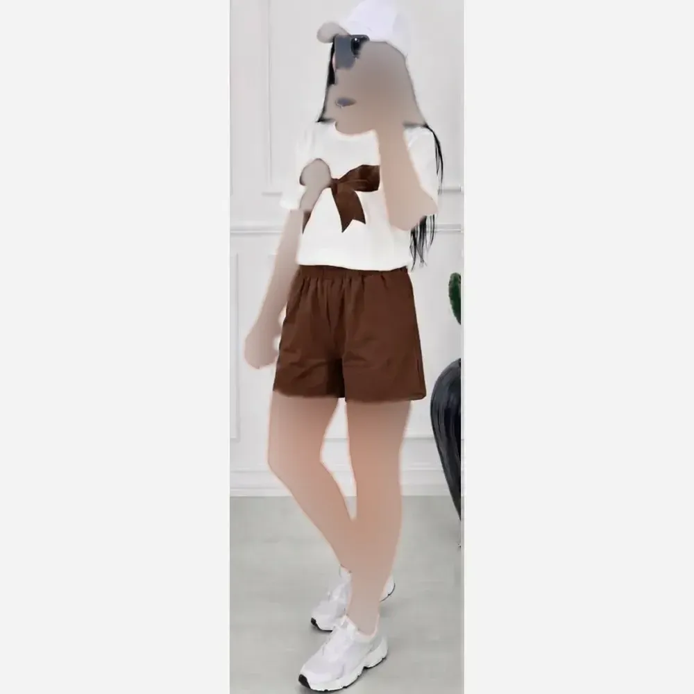 ست تیشرت و شلوارک نخی زنانه راحتی فری سایز تابستانی