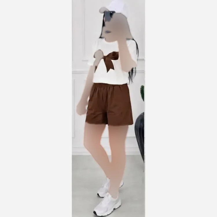 ست تیشرت و شلوارک نخی زنانه راحتی فری سایز تابستانی