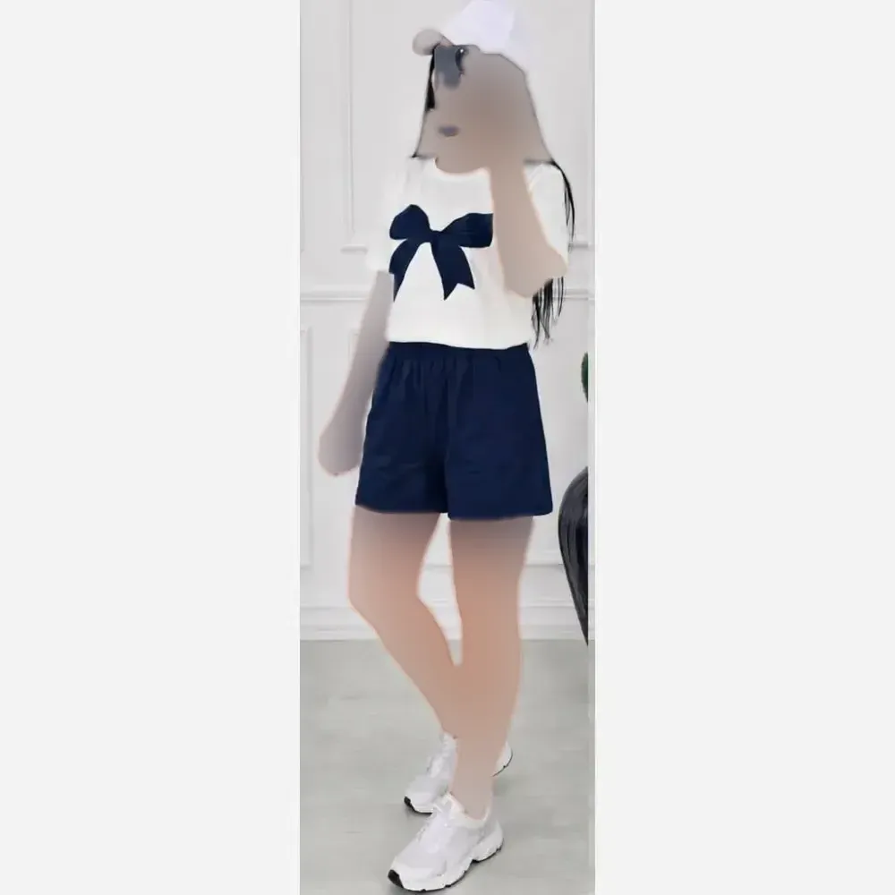 ست تیشرت و شلوارک نخی زنانه راحتی فری سایز تابستانی