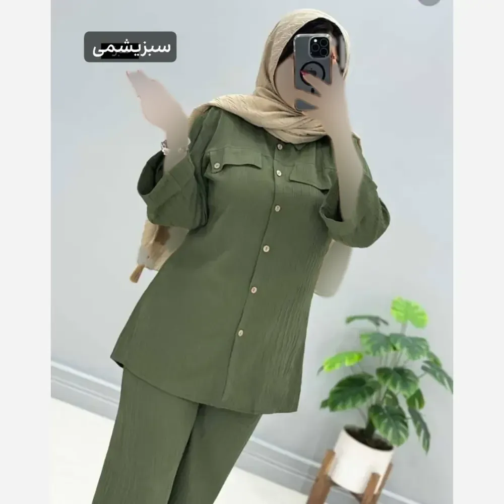 ست شومیز و شلوار مهدخت لوک زیپی اعلا مشکی یشمی سایز 40 تا 52 فری