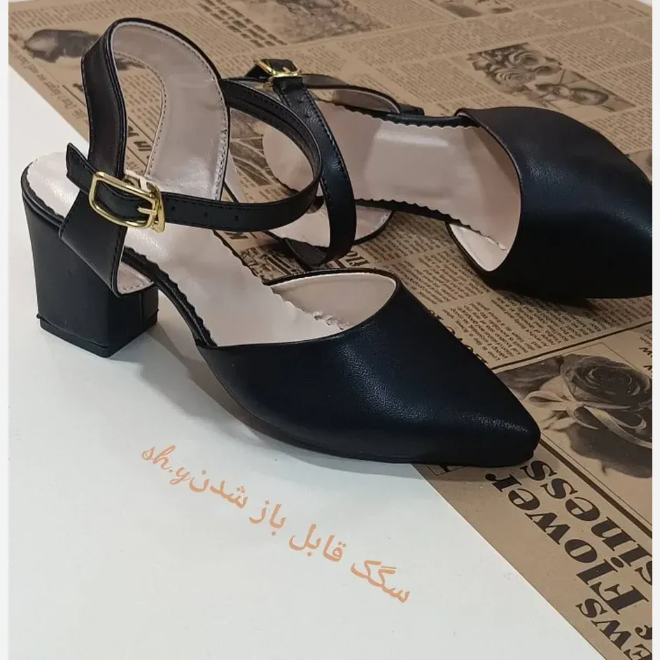 کفش مجلسی زنانه چرم بیاله پاشنه 5 سانت بند قابل تنظیم سایزبندی کامل