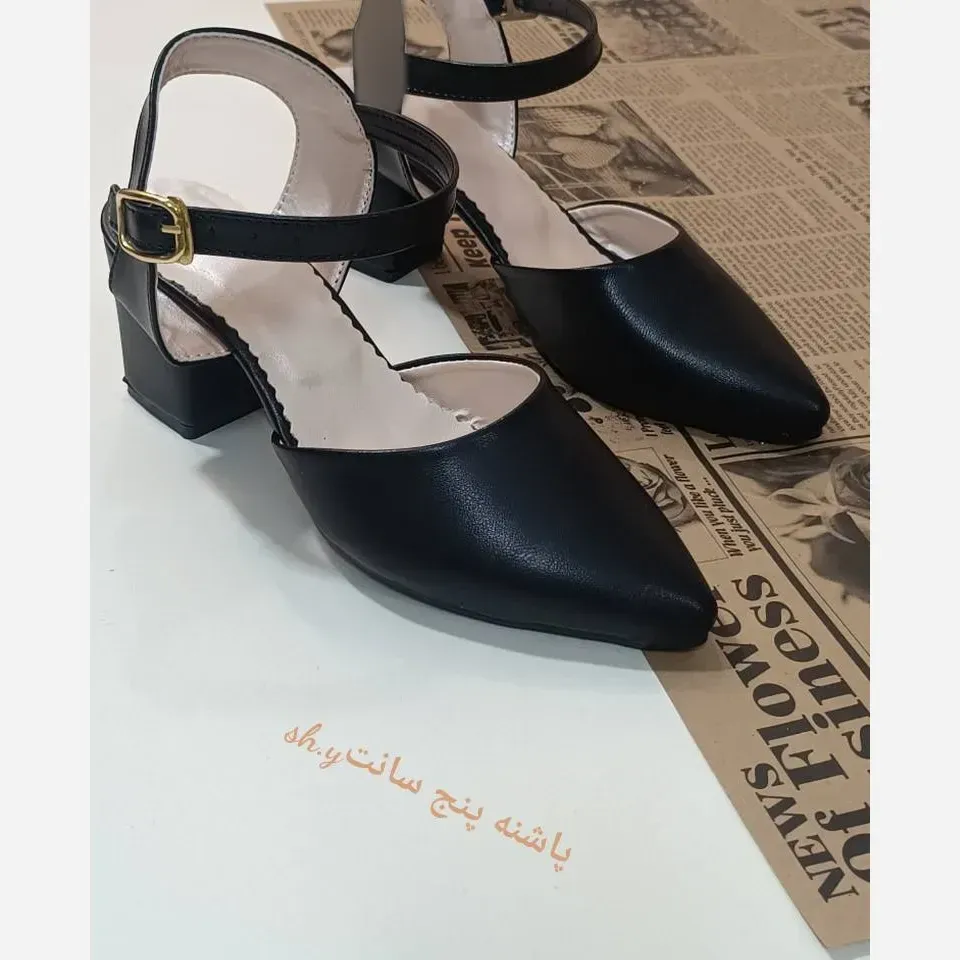 کفش مجلسی زنانه چرم بیاله پاشنه 5 سانت بند قابل تنظیم سایزبندی کامل
