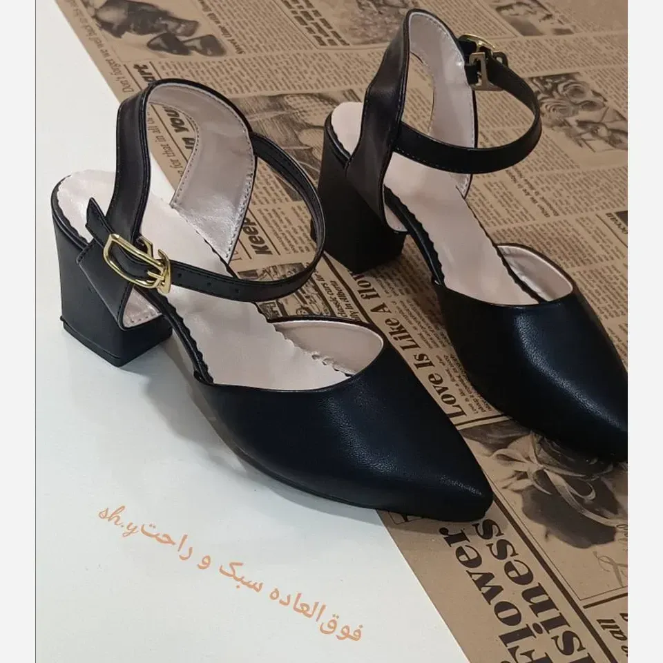 کفش مجلسی زنانه چرم بیاله پاشنه 5 سانت بند قابل تنظیم سایزبندی کامل