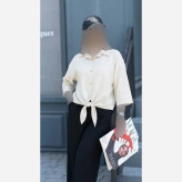 شومیز گره ای سوپر شانتون درجه یک زنانه فری سایز 38 تا 48 در رنگ های مشکی، سدری، سورمه ای و استخونی