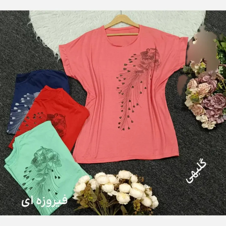 تیشرت لانگ افرا جنس لاکرا فیروزه ای و صورتی سایز فری