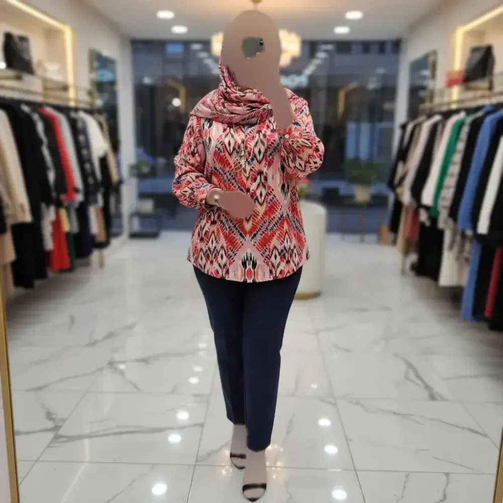 شومیز حنا ساتن حریر طرحدار مجلسی شیک زنانه فری سایز