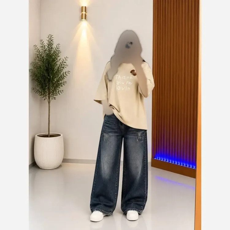 شلوار جین بگ زنانه جنس جین ترک قد 106