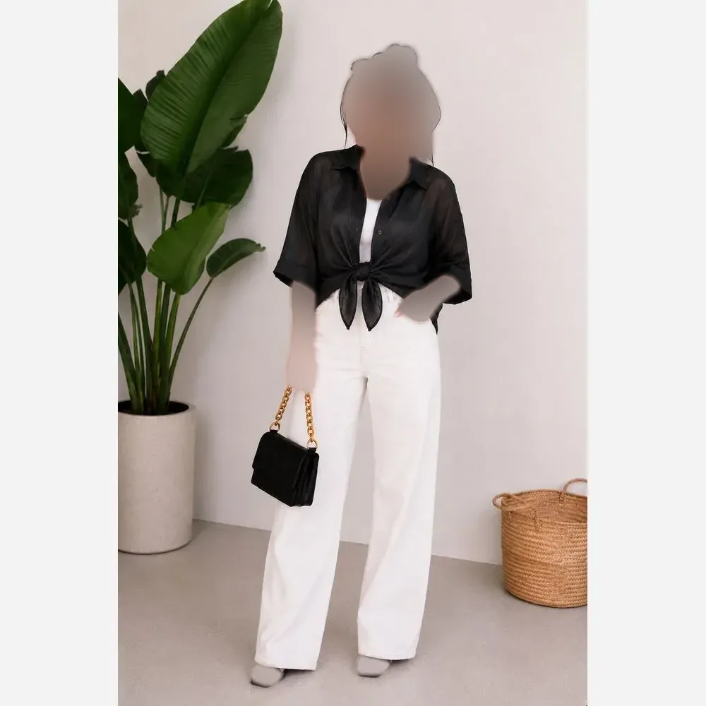شومیز گره ای آیوا کریستال مشکی فری سایز 38 تا 46