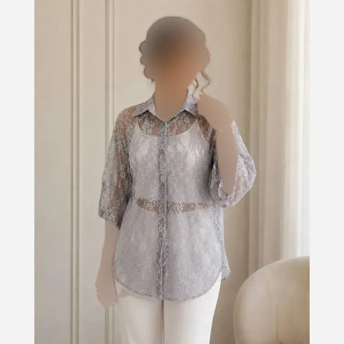 بلوز گیپور زنانه مجلسی آستین سه ربع فری سایز سیلور گلد