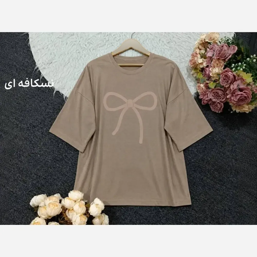 تیشرت لانگ پنبه درجه یک طرح پاپیون رنگی فری سایز