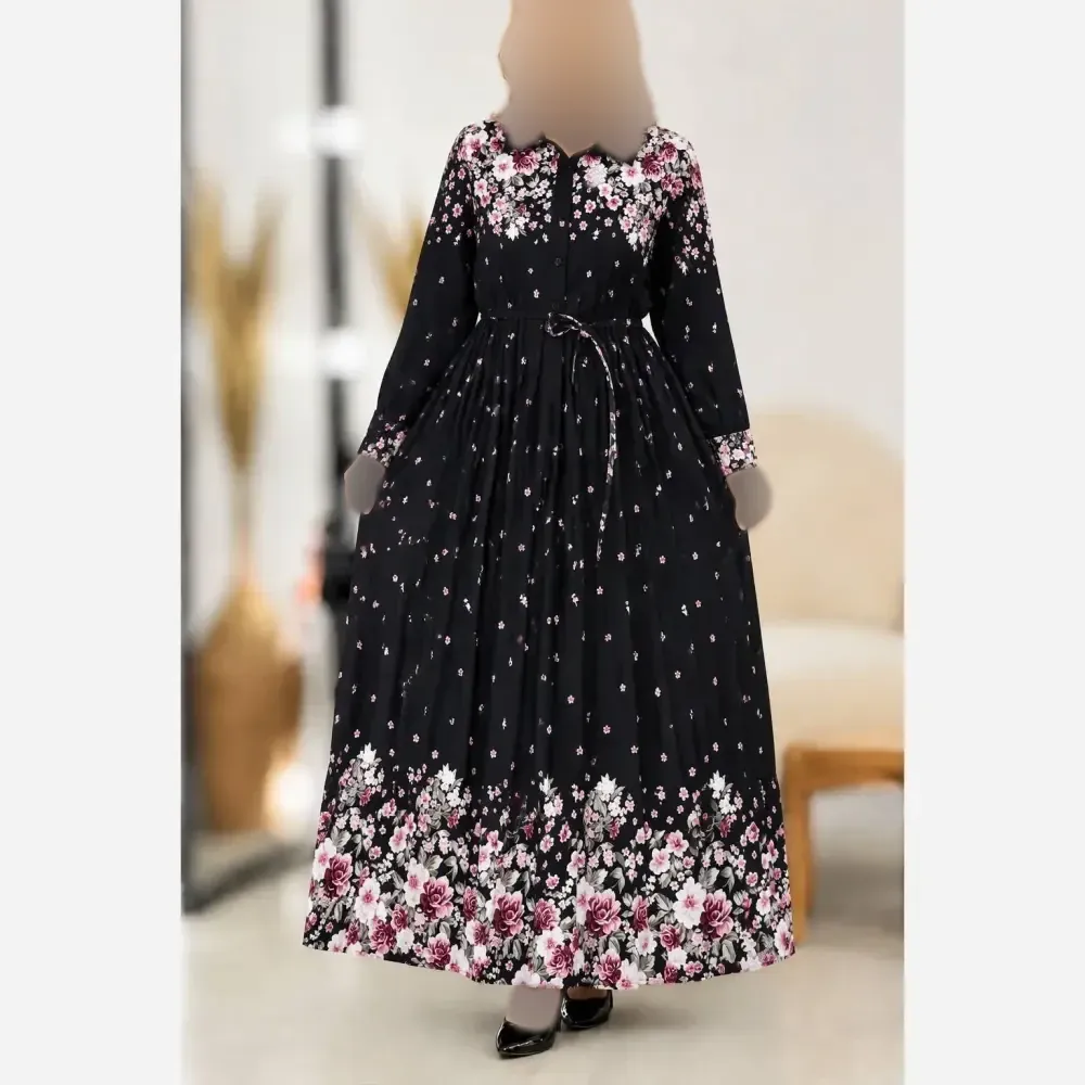 پیراهن ساحلی زنانه فلور نخ مشکی مدل آنمون فری سایز