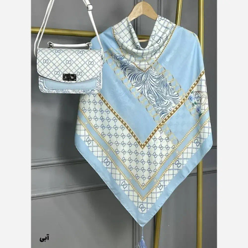 ست کیف و روسری طرح گوچی مخمل و چرم صنعتی نخی منگوله دار سایز 130