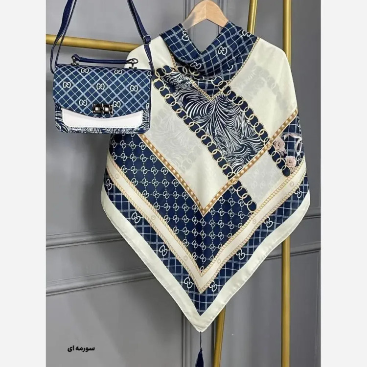 ست کیف و روسری طرح گوچی مخمل و چرم صنعتی نخی منگوله دار سایز 130