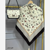 ست کیف و روسری زنانه مخمل و چرم صنعتی نخی منگوله دار طرح فلور