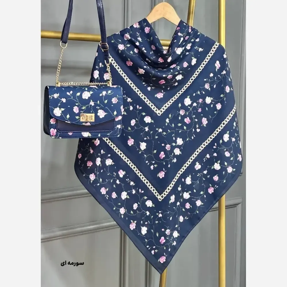 ست کیف و روسری گلسار مخمل و چرم صنعتی نخی منگوله دار