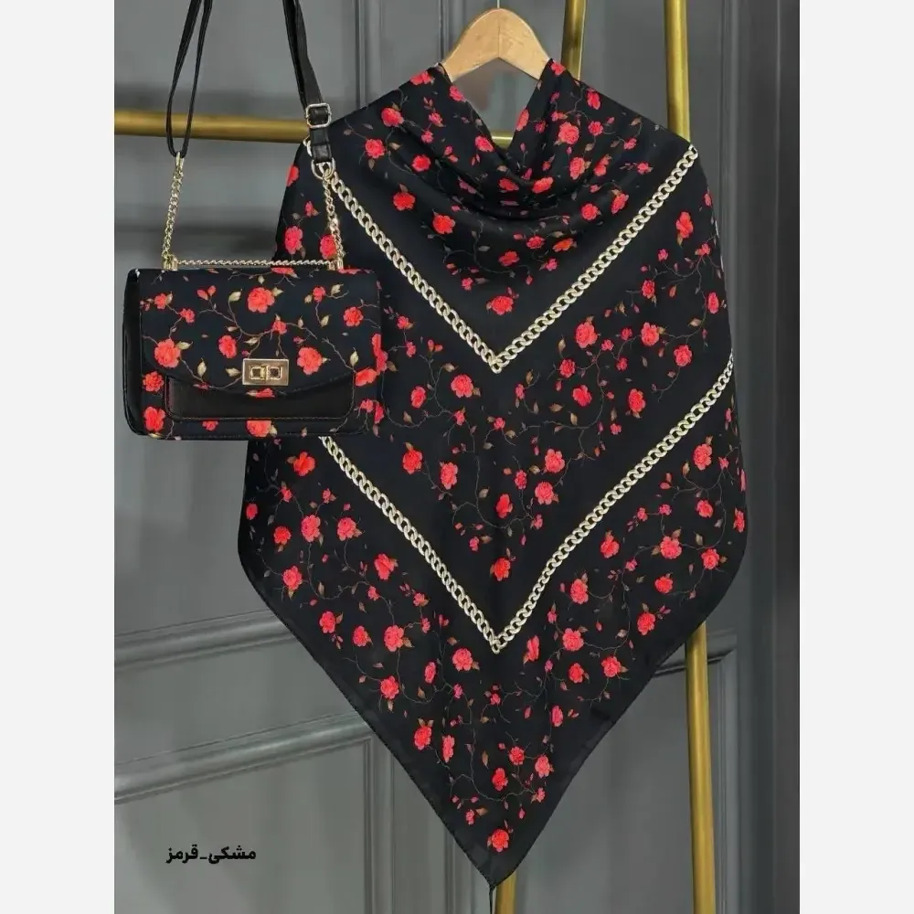 ست کیف و روسری گلسار مخمل و چرم صنعتی نخی منگوله دار