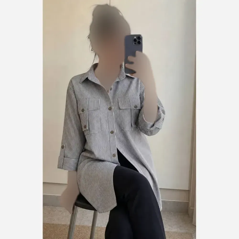 شومیز جیب صلیبی داکرون سایز 36 تا 48 رنگ طوسی و آبی