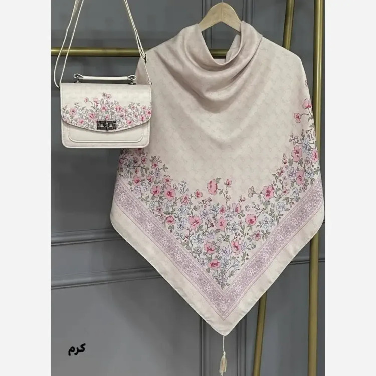 ست کیف و روسری مخمل و چرم صنعتی نخی منگوله دار گل دی