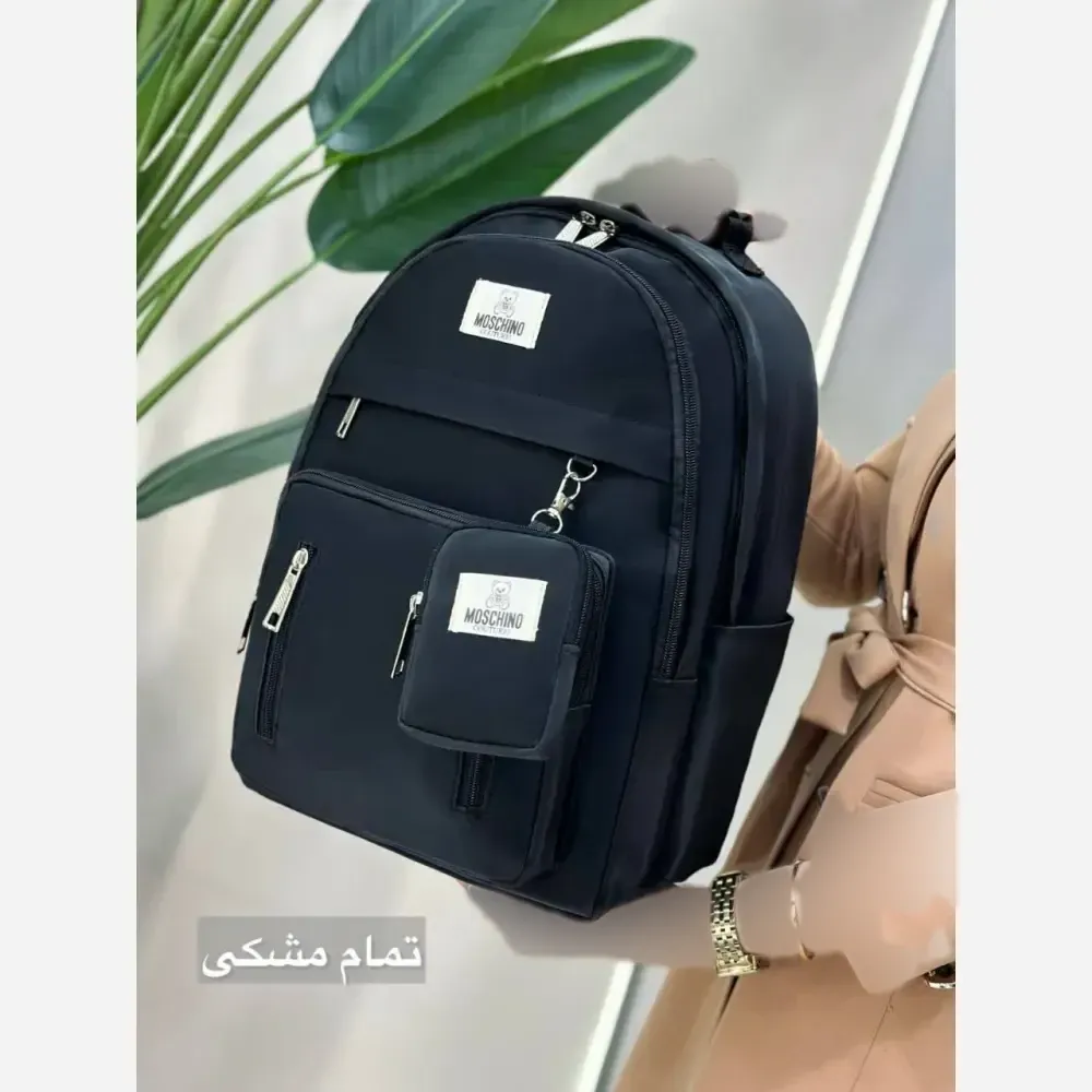 کوله پشتی همتا جنس دیبا ضد آب و با کیفیت رنگ مشکی و کرم اسپرت