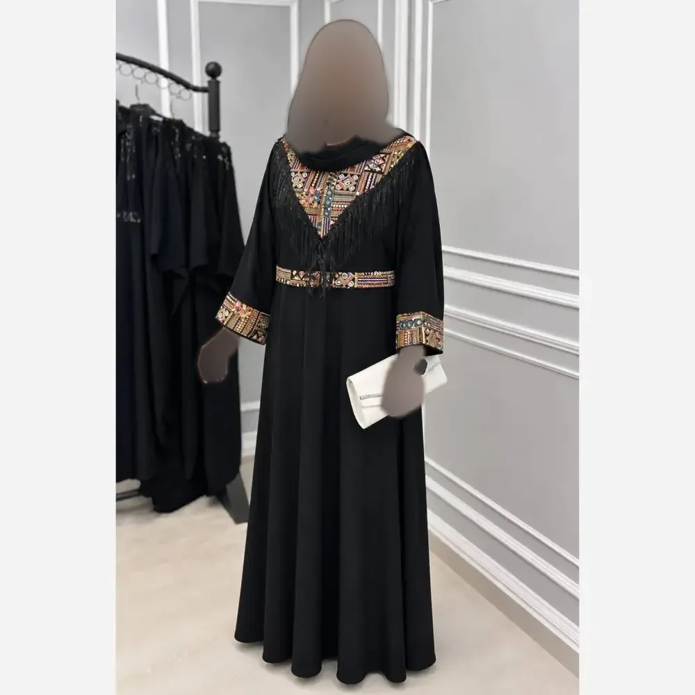 پیراهن مجلسی زنانه مهرسانا جنس ابروبادی درجه یک رنگ مشکی فری سایز