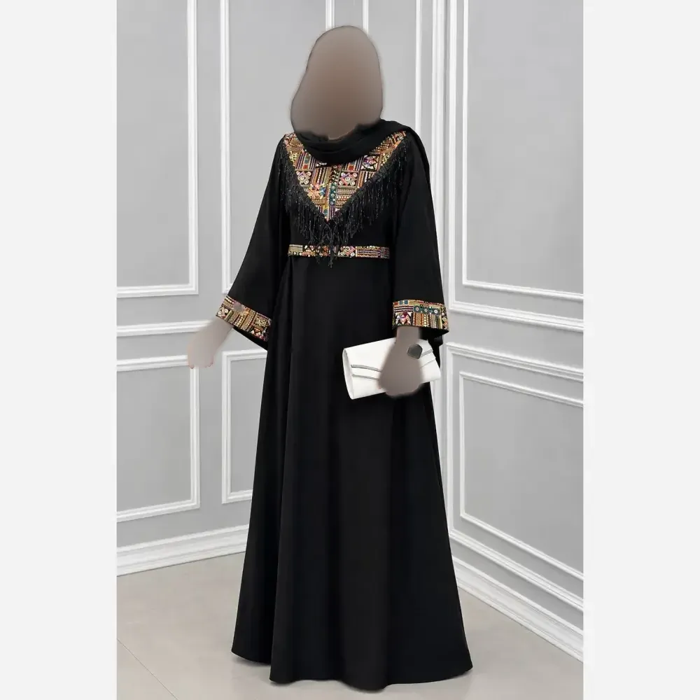 پیراهن مجلسی زنانه مهرسانا جنس ابروبادی درجه یک رنگ مشکی فری سایز