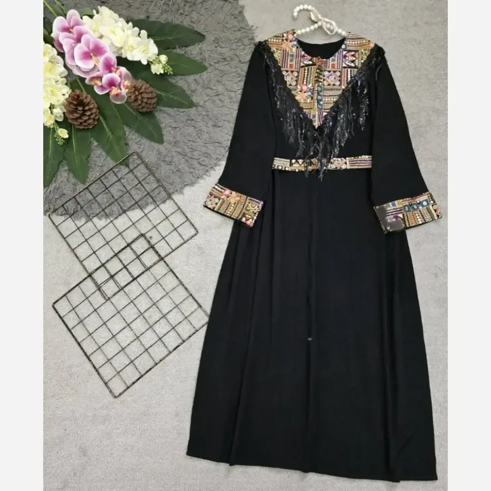 پیراهن مجلسی زنانه مهرسانا جنس ابروبادی درجه یک رنگ مشکی فری سایز