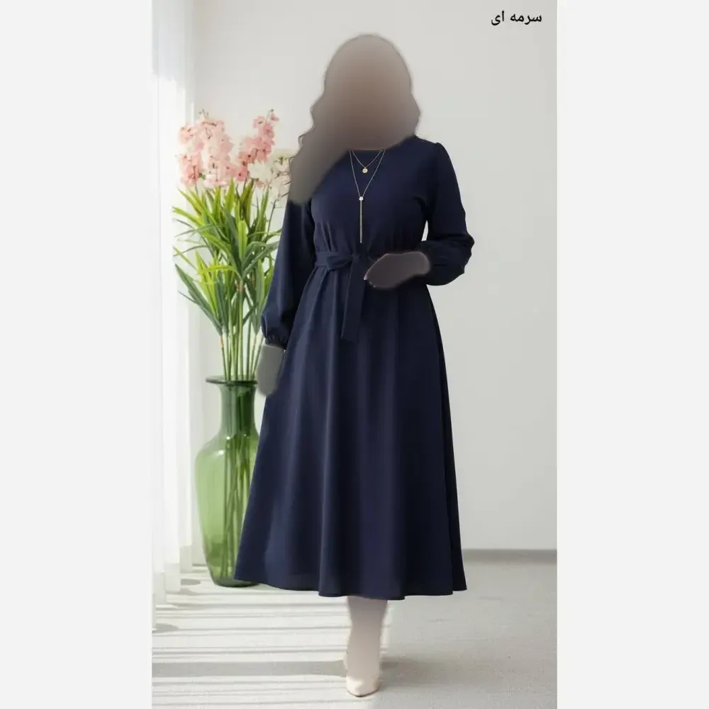 پیراهن بلند زنانه جنس اطلس کمربنددار سایز فری تا 48