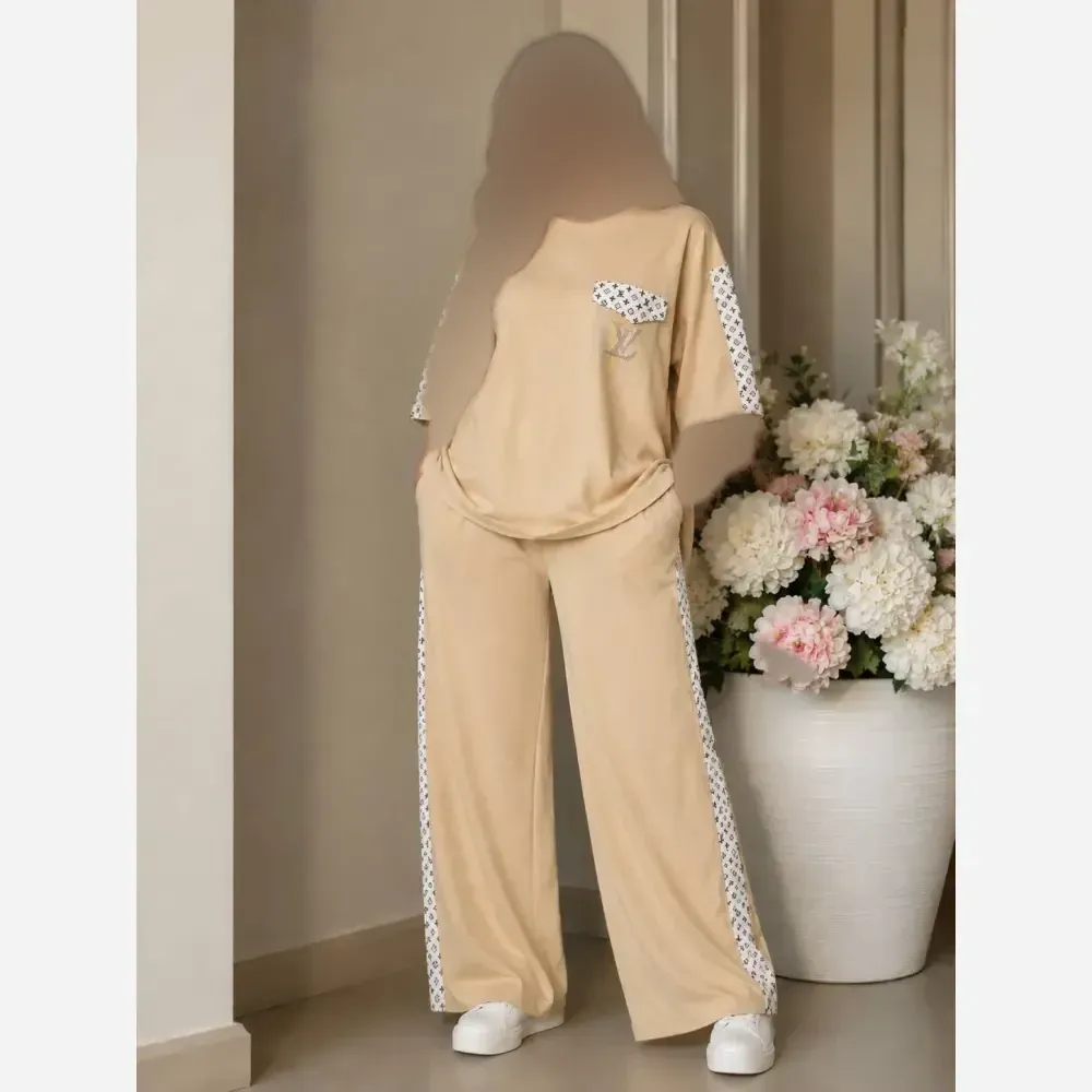 ست تیشرت شلوار زنانه طرح لویی ویتون جنس گلکسی درجه یک فری سایز