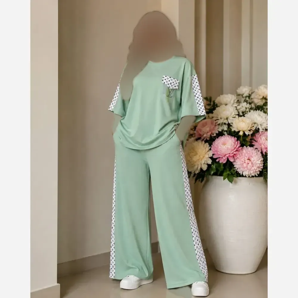 ست تیشرت شلوار زنانه طرح لویی ویتون جنس گلکسی درجه یک فری سایز