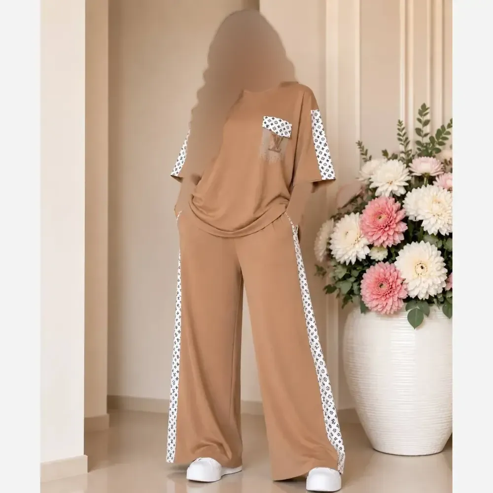 ست تیشرت شلوار زنانه طرح لویی ویتون جنس گلکسی درجه یک فری سایز