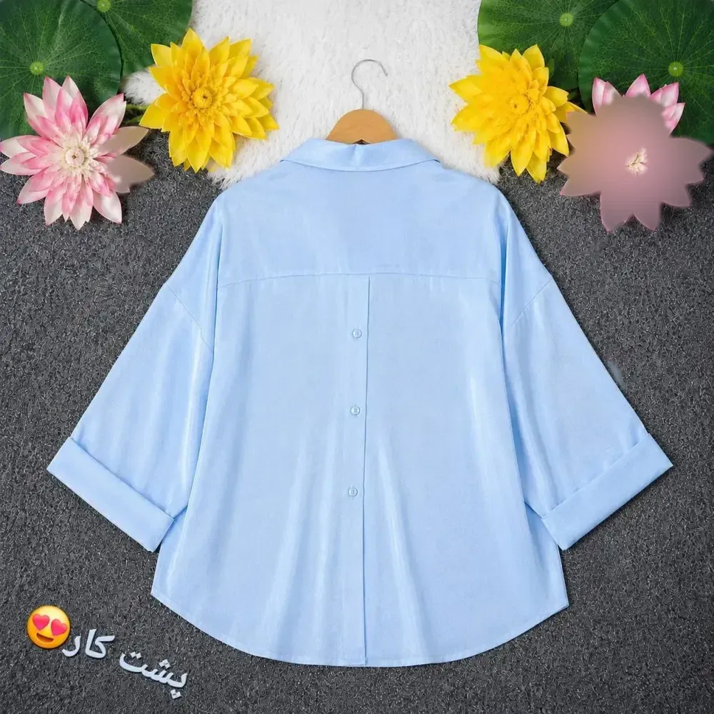 شومیز زنانه سیلک ساتن آستین سه ربع پاکتی دکمه پشت فری سایز