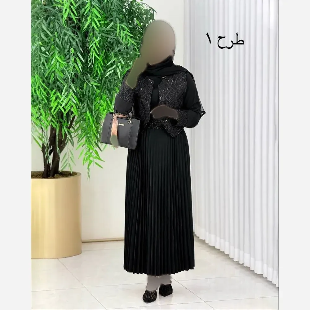 سه تیکه سارافن بوگاتی باکیفیت جلیقه پولک دوزی زنانه مشکی فری سایز 38 تا 46