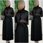 سه تیکه سارافن بوگاتی باکیفیت جلیقه پولک دوزی زنانه مشکی فری سایز 38 تا 46