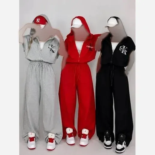 ست زنانه آسنات ملانژ ریزشی فری سایز 38 تا 48 در رنگبندی قرمز، طوسی روشن و ذغالی