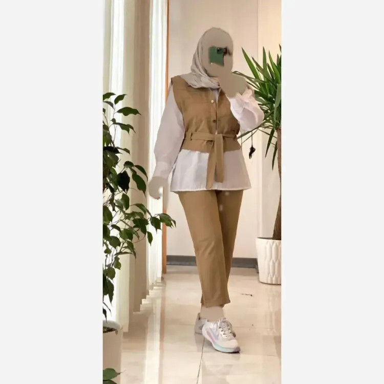 ست سه تیکه بارلین وست و شلوار کتان کش بنگال شومیز داکرون فری سایز