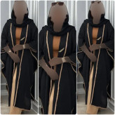مانتو حصیری مدل میخک مشکی قواره آزاد قد 120 سانت سایز فری 38-50