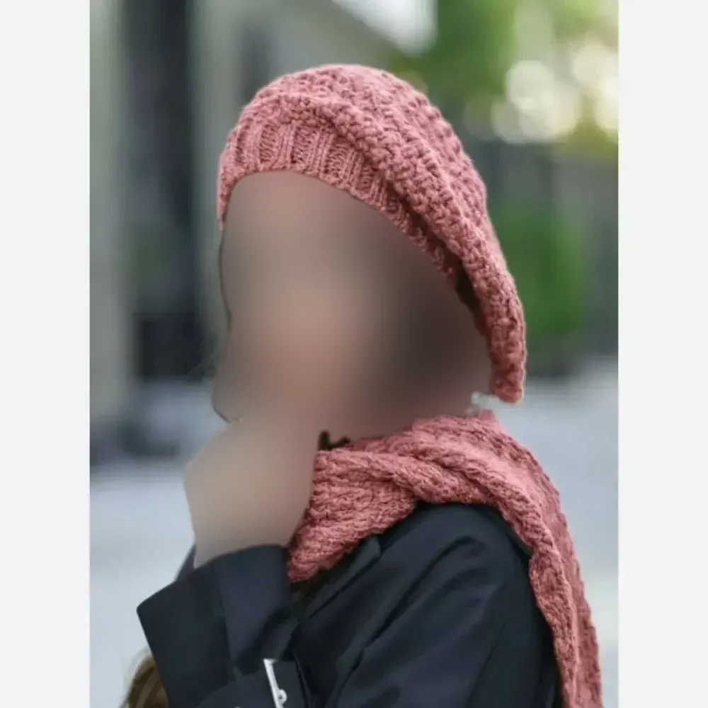 ست شال و کلاه بافت آرکان رنگ کالباسی