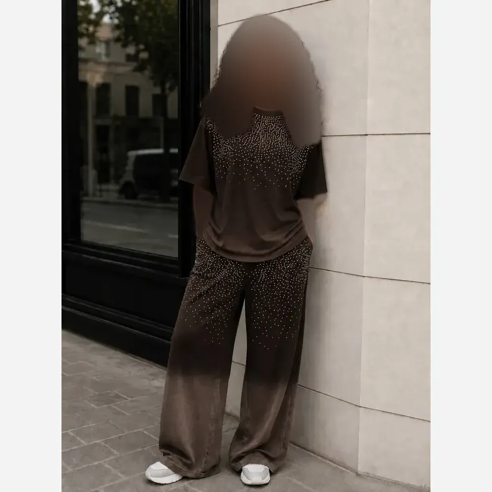 ست تیشرت شلوار زنانه کهکشان نگین گلکسی نخ پنبه سایز فری