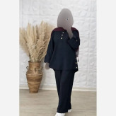 ست تارا شانتون کوک دوزی شده رنگ مشکی فری سایز