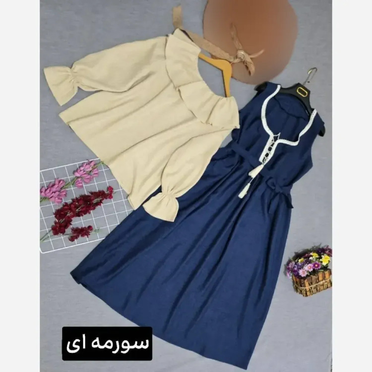 شومیز و سارافون شهرزاد فری سایز تا 46 جنس صوفیا شانتون کمر بنددار