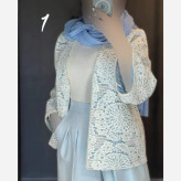 کت و شلوار زنانه گندم جنس مازراتی و گیپور رنگ مشکی کرمی آبی سایز 1 و 2