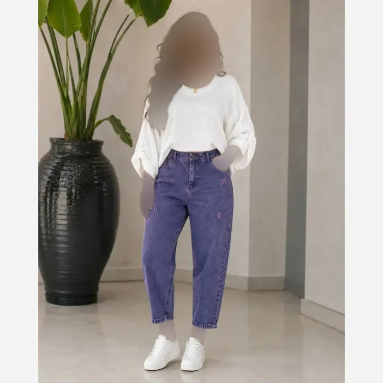 شلوار مام استایل جین اصل زنانه سنگشور زاپ دار قد 95