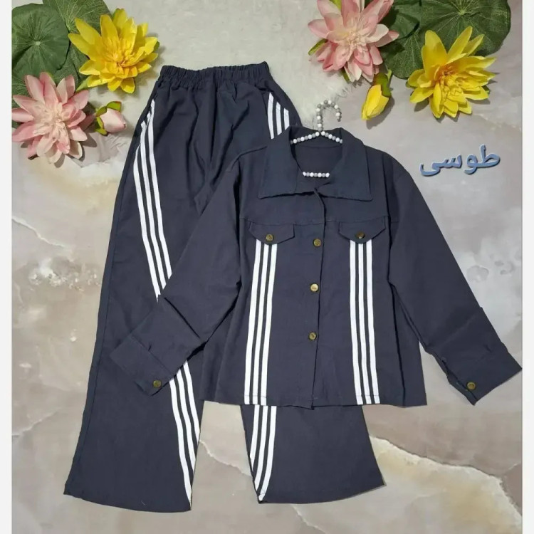 ست کت و شلوار نیم بگ سه خط کتان کش زنانه فری سایز