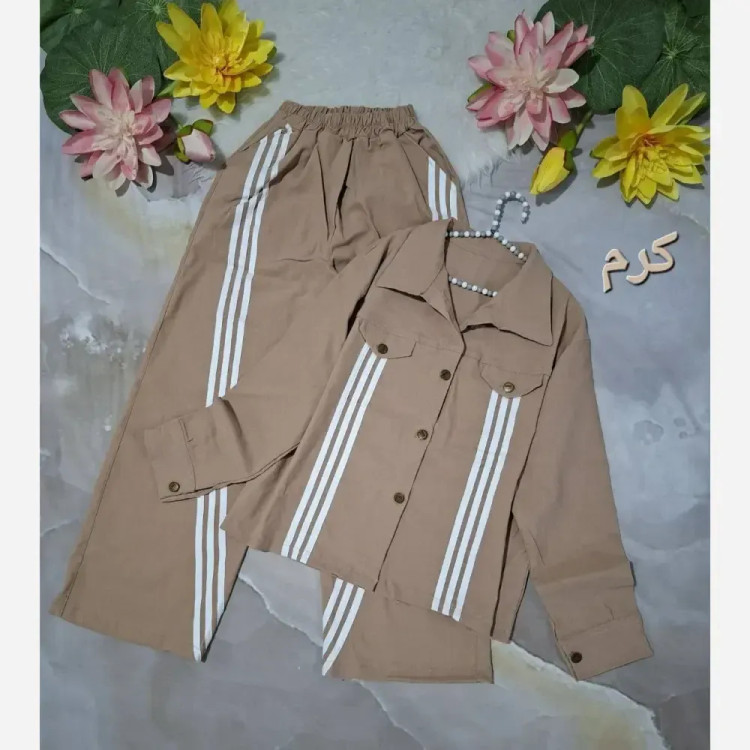 ست کت و شلوار نیم بگ سه خط کتان کش زنانه فری سایز