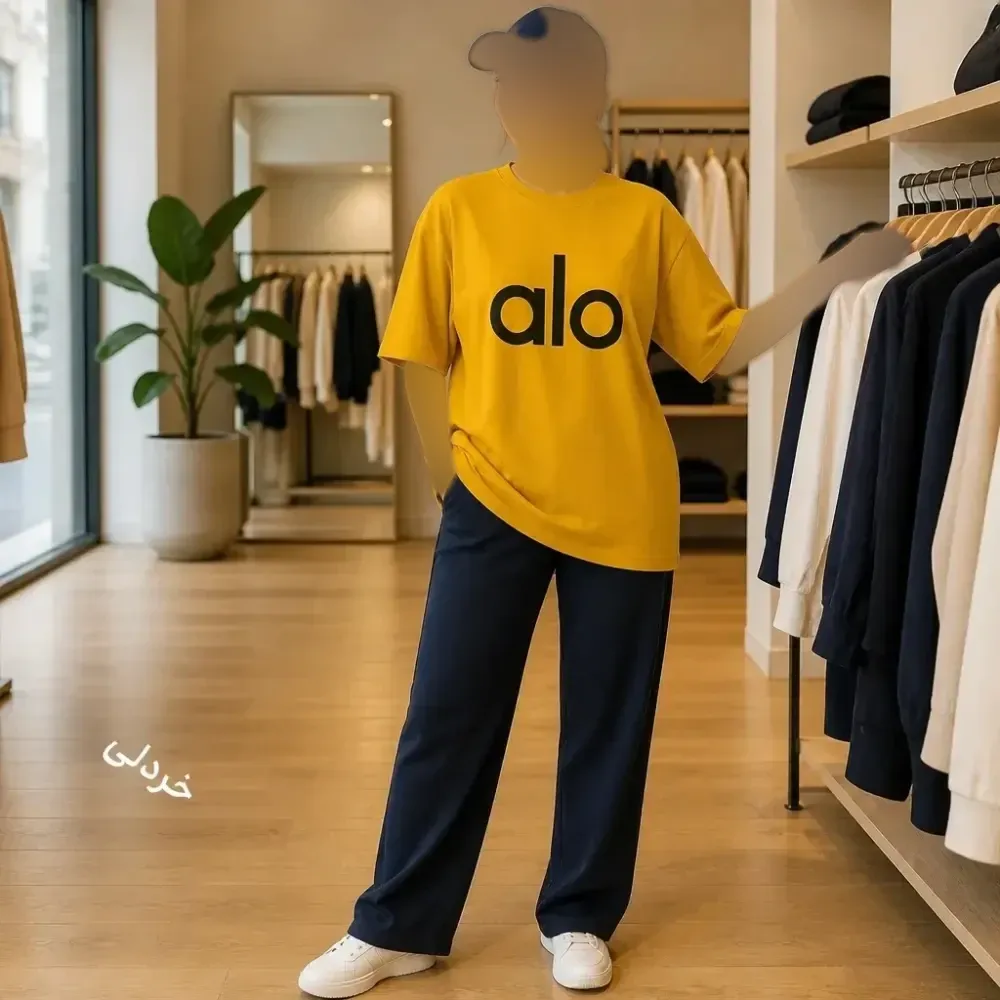 تیشرت لانگ نخ پنبه درجه یک طرح alo رنگی فری سایز