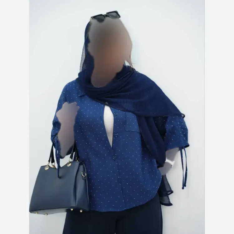 شومیز نگین دار آستین گت جنس شانتون زیپی فری سایز