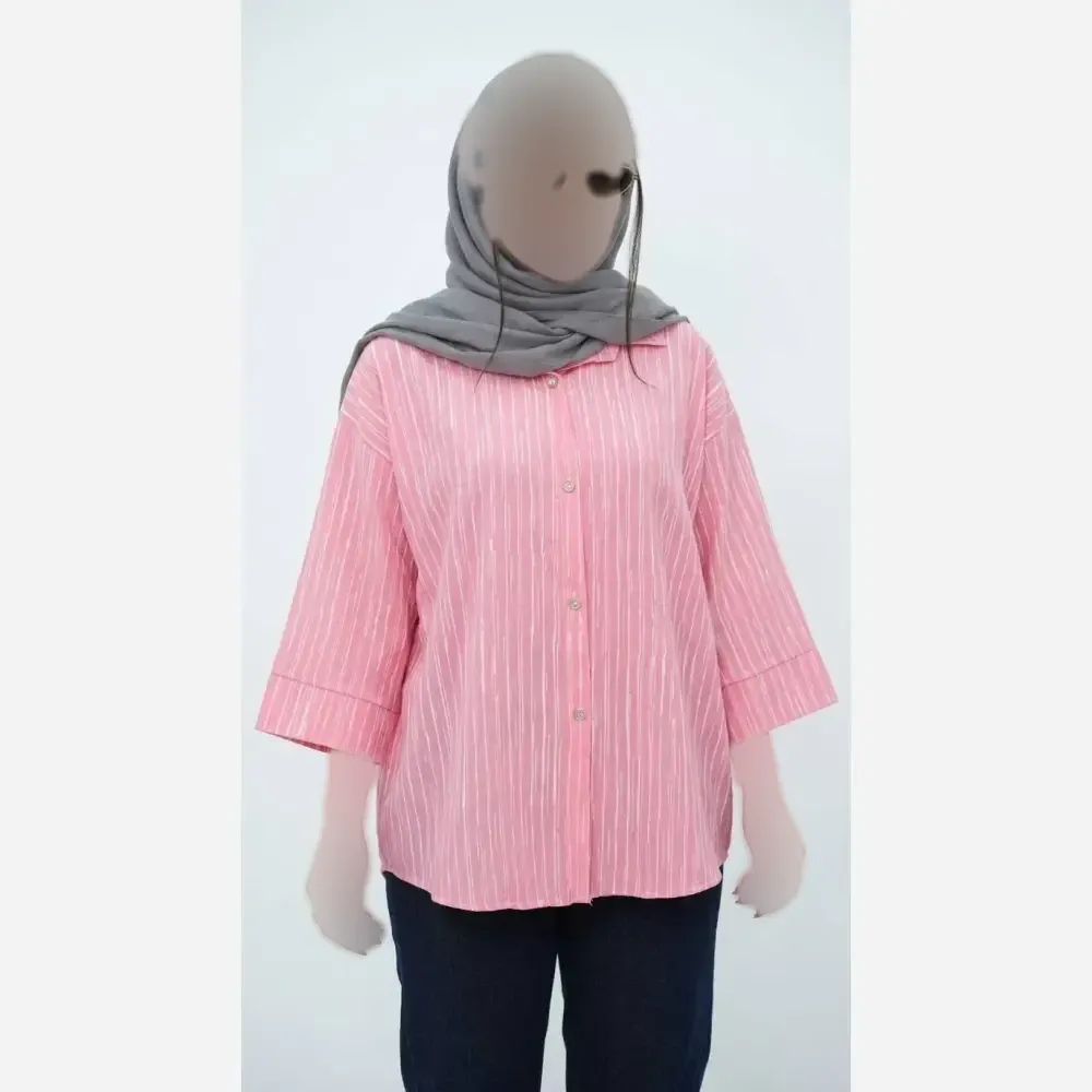 شومیز مانتویی ینزه پفکی درجه یک رنگ صورتی فری سایز